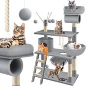 Arbre à chat Arbre à grimper avec hamac troncs en sisal stable extra large escalier grotte balles de jeu sisal & corde de jeu gris clair - Lovpet