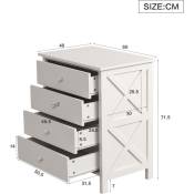 Commode, armoire avec 4 tiroirs, espace de rangement dans le salon et la chambre, avec forme en x, bois, panneau de particules, blanc l&h