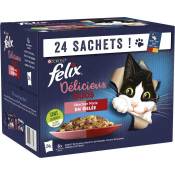 FELIX Tendres Effilés en Gelée Délicieux Duos Viandes - 24 x 85 g - Sachets fraîcheur pour chat adulte
