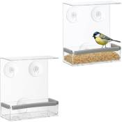 Relaxdays - Mangeoire à oiseaux, lot de 2, Distributeur de nourriture en acrylique, à suspendre, 16,5 x 15 x 7,5 cm, transparent