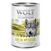Offre d'essai : Croquettes, boîtes et friandises Wolf of Wilderness - Boîte à l'unité Green Fields, agneau (1 x 400 g)