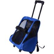 Pawhut - 2 en 1 trolley chariot sac à dos sac de transport à roulettes pour chien chat - Bleu