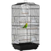 Pawhut - Cage à oiseaux volière avec mangeoires perchoirs plateau amovible dim. 46,5L x 35,5l x 92H cm métal ps noir - Noir