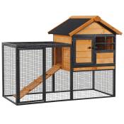 PawHut Clapier cage à lapins cottage - niche supérieure avec rampe et enclos extérieur - plateau excrément, fenêtre, 2 portes verrouillables - métal é