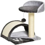 Arbre à chat griffoir grattoir design jeu boule suspendue + plateforme peluche sisal naturel gris - Gris