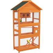 Cage à oiseaux volière grande taille 2 portes trappe toit asphalte tiroir amovible bois pré-huilé - Orange