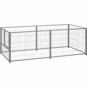 Chenil extérieur cage enclos parc animaux chien argenté 200 x 100 x 70 cm acier - Argenté