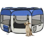 Parc enclos pour animaux pliable - Chenil pour chiens avec sac de transport Bleu 125x125x61cm BV247007