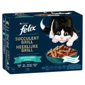 12x80g Felix Succulent Grill sélection de la mer - Pâtée pour chat