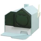 PawHut Maison de toilette bac à litière pour chat design maisonnette avec pelle, filtre et tapis dim. 47L x 45l x 42H cm bleu
