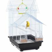 Cage à oiseaux, HxLxP: 50x38x33cm, mangeoire pour perruches et canaris, avec accessoires, bleu clair - noir - Relaxdays
