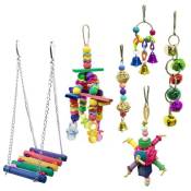 Parrot Oiseau Toy Set Bells Swing en Bois Pont Suspendu Pet Cage Chewing Coloré Cwpl010