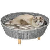 PawHut Panier pour chats surelevé canapé pour animaux en résine lit sur pieds coussin moelleux lavable intégré 60 x 60 x 23,5 cm gris