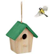 Relaxdays - Cabane à oiseaux décorative, en bois, suspendre, hlp : env. 16 x 15 x 11 cm, jardin et balcon, nature/vert