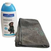 Shampooing 250 ml anti-mauvaises odeurs avec une serviette pour chien. Animallparadise