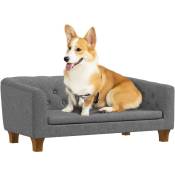 Canapé chien lit pour chien style Chesterfield dossier capitonné coussin moelleux pieds bois polyester gris - Gris