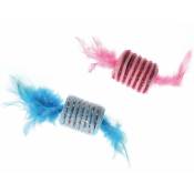 Cylindre rose ou bleu avec plumes pour chats 6 cm