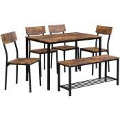 Table à manger Chaise et banc Set 6 bois cadre en acier style industriel Cuisine Table à manger Set l&h