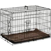 Pawhut - Cage de transport pliante pour chien poignée, plateau amovible, coussin fourni 76 x 53 x 57 cm noir