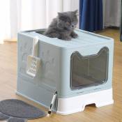 Bac à Litière Maison de toilette portable pour chat tiroir à litière coulissant porte transparente Bleu clair