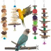 Jouets, 5 paquets perruche jouets en bois naturel perroquet suspendu cage jouet oiseau perchoir support pour petit oiseau conure calopsitte perroquet