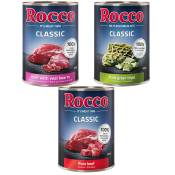 6x400g Classic, lot mixte au bœuf : pur bœuf, bœuf & cœurs de veau, bœuf & panses vertes Rocco nourriture humide pour chien