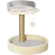 Arbre à chat griffoir design patte de chat jeu boule suspendue panier plateforme observation peluche beige gris jute naturelle - Beige