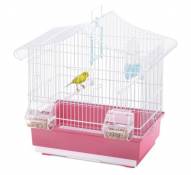 Cage oiseaux blanc-rosa 42x26x42 cm Imac