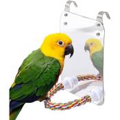 Jouet miroir pour oiseau avec corde, jouet à suspendre pour perroquet - Grand miroir - Jouet à mâcher pour perroquet perruche - Fournitures pour