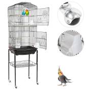 Cage à oiseaux sur roulettes multi-accessoires mangeoires perchoirs bac amovible 4635.3150.6cm noir