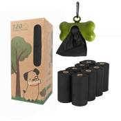 8 Rouleaux Noirs Solides Sacs à Déchets Biodégradables pour Animaux de Compagnie + Distributeur d'Os, Amidon de Maïs pla Compostable Poop Pickup