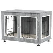 PawHut Cage pour chien animaux cage de chien sur pied avec coussin amovible acier aspect bois 90 x 58 x 65 cm gris