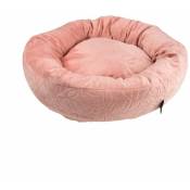 Coussin Donut velours pour animaux - Broderie fleurie - Diamètre 50cm Rose - Rose
