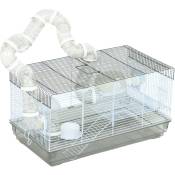 Cage rongeur hamster - tunnel, poignée, accessoires - plastique acier gris blanc - Gris