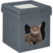Grotte pour chat, pliable, avec coussin et couvercle, h x l x p : env. 44 x 40 x 40 cm, gris foncé & blanc - Relaxdays