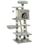 Arbre à chat multi-équipements griffoirs grattoirs niche plateformes + échelle + hamac + boule suspendue gris
