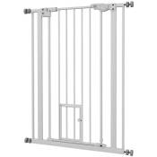 Barrière de sécurité animaux - longueur réglable dim. 74-80 cm - porte double verrouillage, ouverture double sens, petite porte -sans perçage - acier