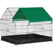Cage parc enclos rongeurs dim. 90L x 75l x 75H cm - bâche de sol/toit imperméable, porte, trappe - acier oxford noir vert
