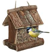 Relaxdays Mangeoire pour oiseaux en bois, à suspendre, HLP 17 x 15 x 12 cm, à silo, distributeur de nourriture, nature