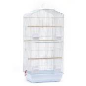 Aqrau - Grande Volière pour Oiseaux Cage en Méta pour Canaries Perroquet Perruches Canaris avec 4 Mangeoires, 3 Perchoirs, 92cm, - Blanc