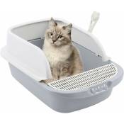 Bac à litière automatique auto-nettoyant anti-éclaboussures semi-fermé wc pour chat - Bac à litière pour chien - Gris - 30 x 45 x 18 cm