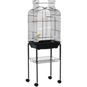 Cage à oiseaux volière amovible sur roulettes - toit ouvrant, tiroir déjection, 2 perchoirs, 2 trappes, porte, 2 mangeoires, 2 poignées - étagère