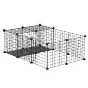 Cage parc enclos rongeurs modulable dim. L 105 x l 70 x H 35 cm résine PP fil métallique noir