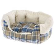 Ferplast couchage pour chiens et chats ETOILE 4, divan pour animaux avec coussin, écossais, fourrure douce et écologique, lavable, 60x50x21, bleu