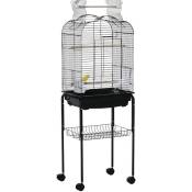 Pawhut - Cage à oiseaux volière amovible sur roulettes - toit ouvrant, tiroir déjection, 2 perchoirs, 2 trappes, porte, 2 mangeoires, 2 poignées