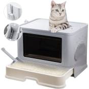 Bac et maison de toilette pour chat Haloyo Portable,48.5 x 36.5 x 38 cm,gris