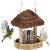 Relaxdays - Mangeoire à oiseaux, en bois, à suspendre, h x d : 20x 18 cm, toit amovible, plastique, fibres de coco, nature