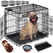 Lovpet - Cage pour chien pliable Cage de transport pour chien Incl. couverture polaire + gamelle Caisse pour chien avec 2 portes Cage de transport
