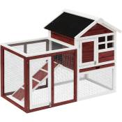 Clapier cage à lapins multi-équipé : niche supérieure avec rampe, plateau excrément, fenêtre + enclos extérieur sécurisé 2 portes 122L x 63l x 92H cm