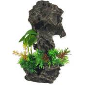 Décoration rocher gris + plantes13 x 12 x h 21cm,